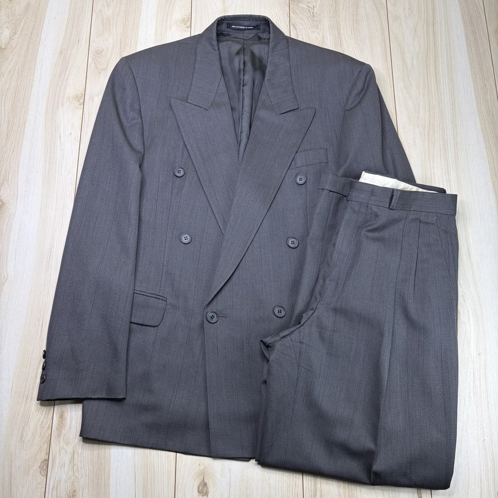 MARC ANDREW Double Breasted Pure Virgin Wool Glen Plaid Suit Mens 38R 30x29 VTG